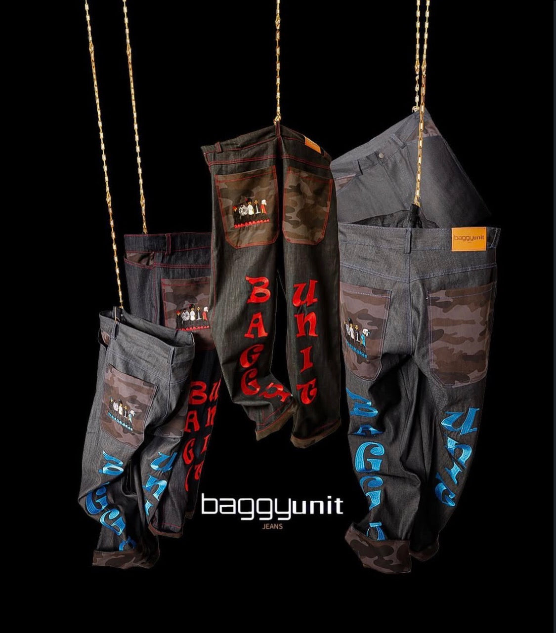 Baggy unit signature jeans[blue/red]